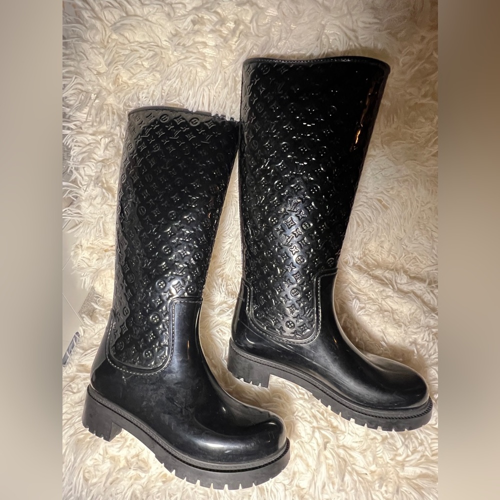 Louis Vuitton rain boots knee length black